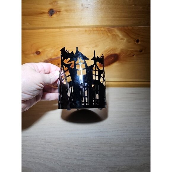 Haunted House 3-Wick Candle Holder Halloween Metal Slatkin/Bath & Body Works - Picture 12 of 13